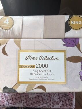 Home Collection King Sheet Set - Cream & Purple Floral Accents